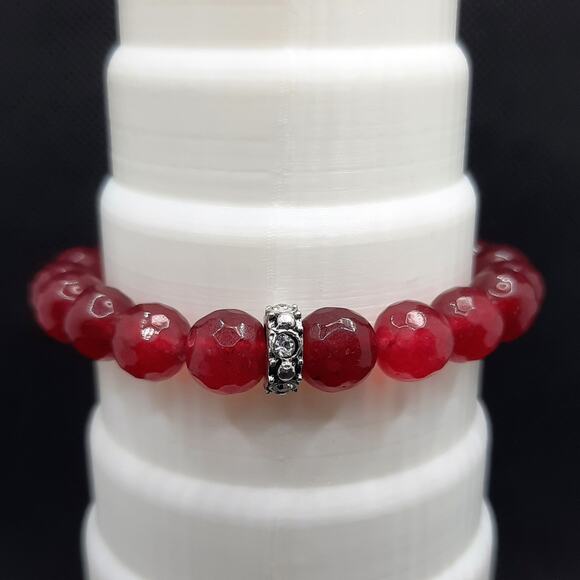 Ruby Red Quartz Bracelet Beaded Gemstone Artisan Made Stretch Tibetan Silver New - Picture 9 of 12